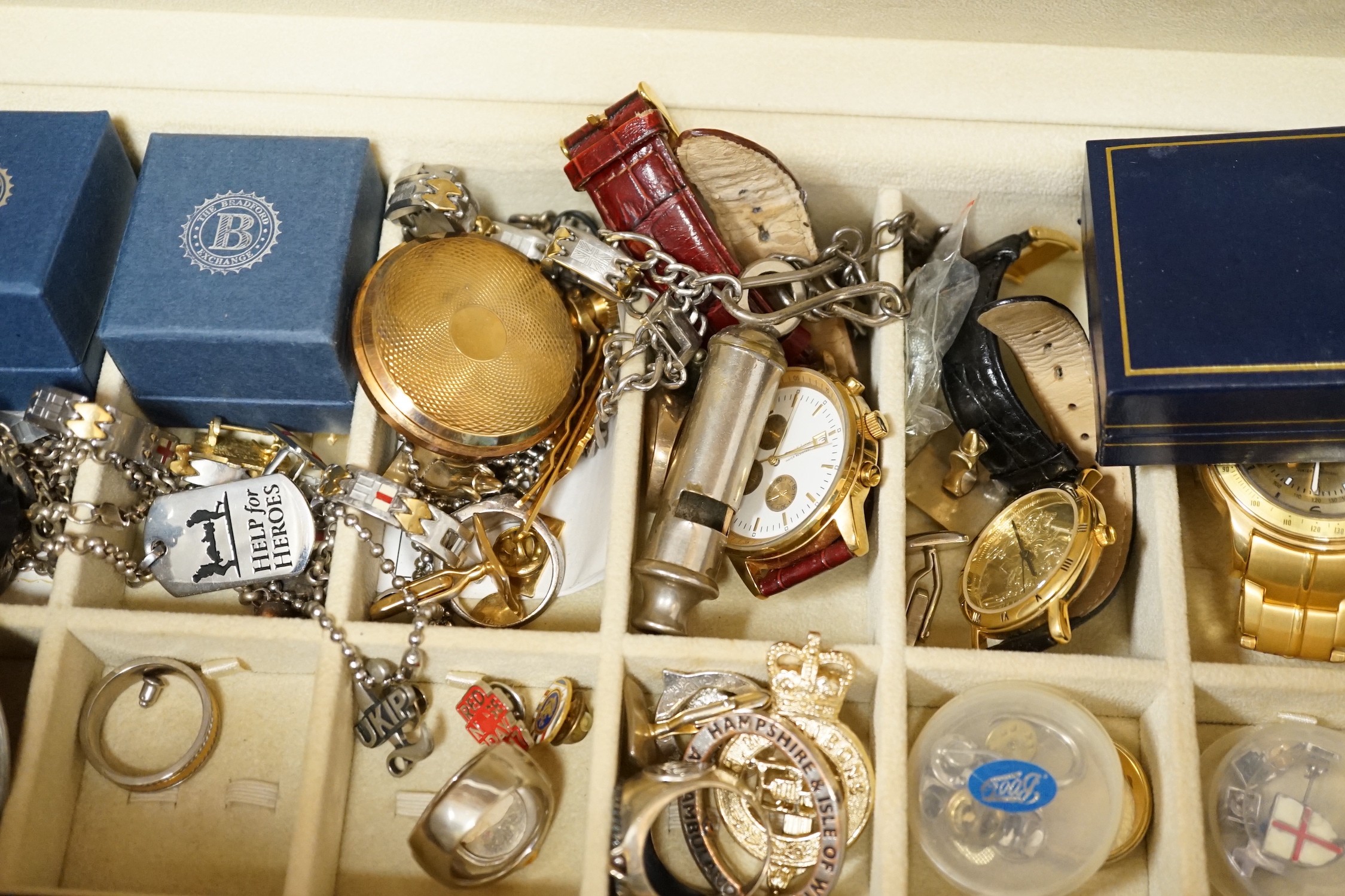 A group of assorted watches, costume and minor gold jewellery.